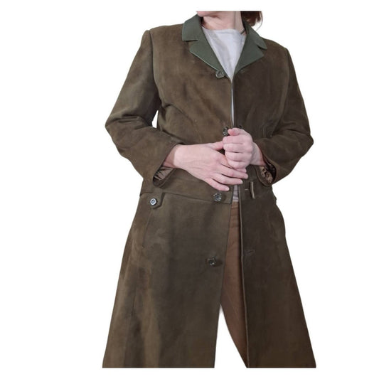 Vintage Olive Green Spanish Suede Coat Women's Size Medium - themallvintage The Mall Vintage
