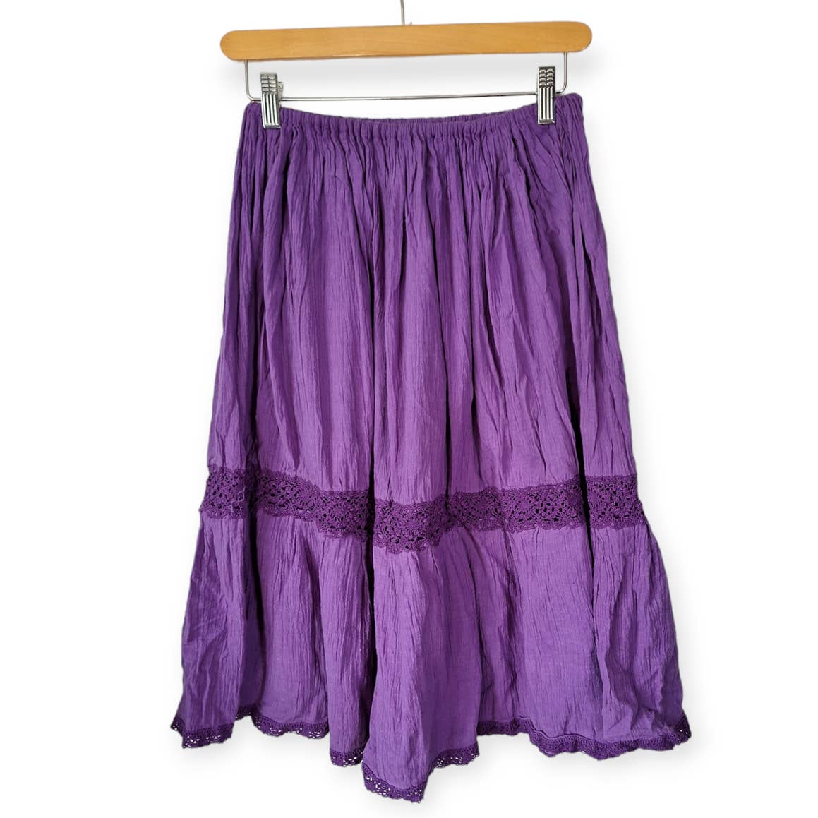 Vintage Purple Cotton Gauze Boho Skirt Cropped Blouse Set Women's Size L/1X 16/18 - themallvintage The Mall Vintage 1970s Boho Matching Set
