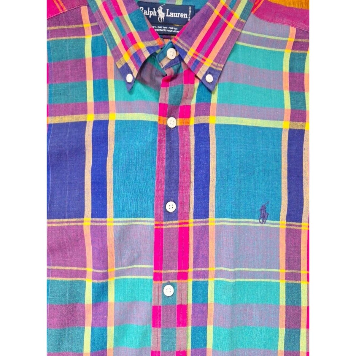 Vintage Ralph Lauren Madras Plaid Cotton Button Down Shirt Men Size XL - themallvintage The Mall Vintage