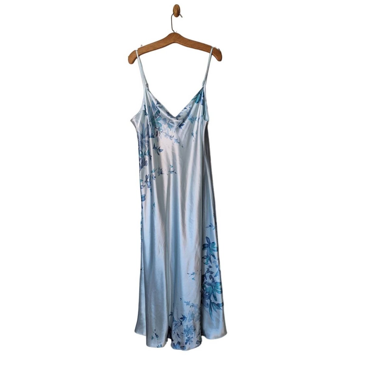 Y2K Halston Blue Floral Satin Slip Dress, Nightgown Size 2X - themallvintage The Mall Vintage