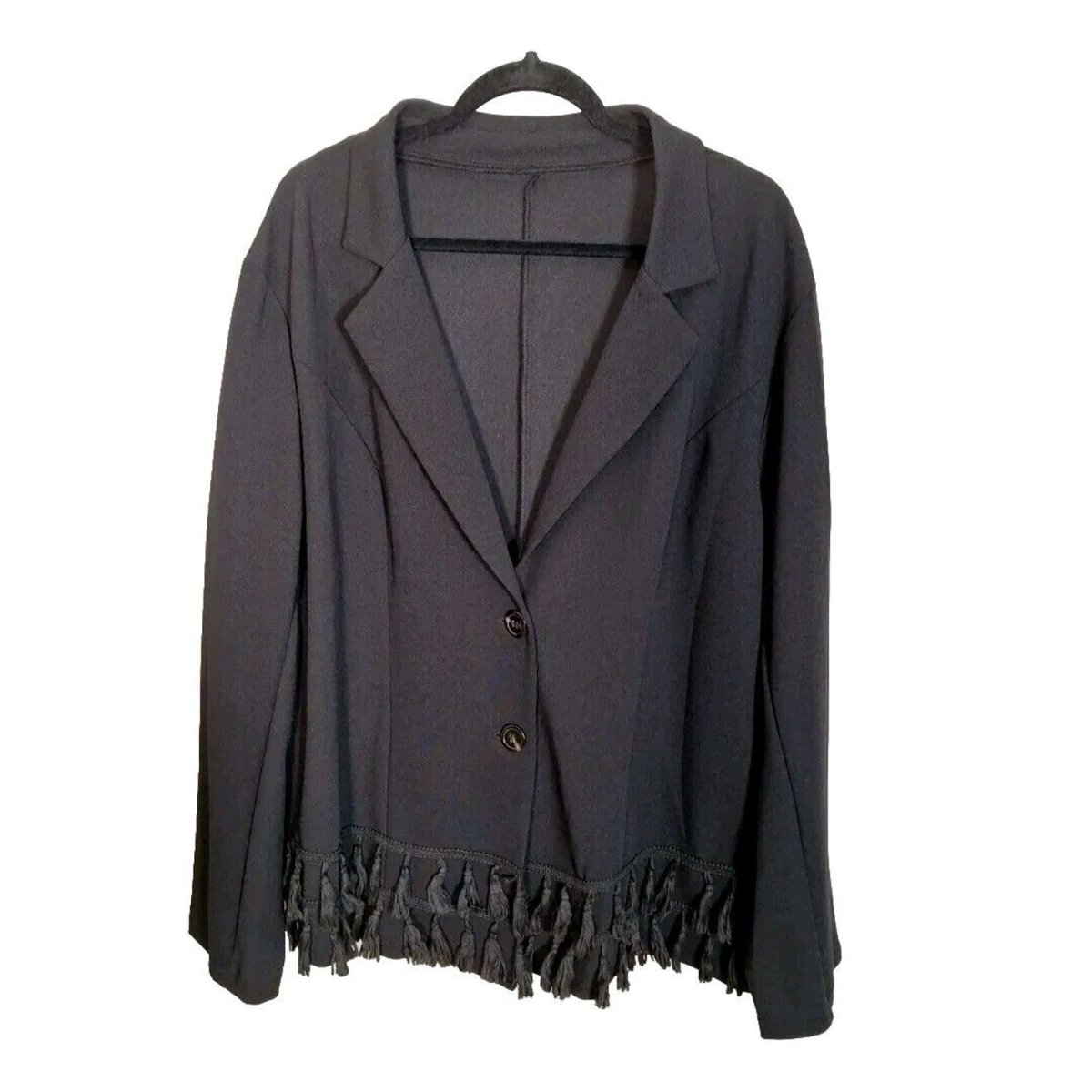 Y2K/Modern Black Polyester Knit Tassel Trim Blazer Jacket Women Size 3X - themallvintage The Mall Vintage
