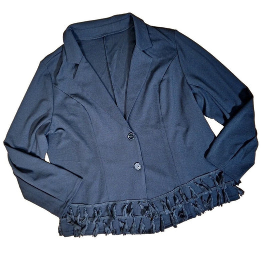 Y2K/Modern Black Polyester Knit Tassel Trim Blazer Jacket Women Size 3X - themallvintage The Mall Vintage